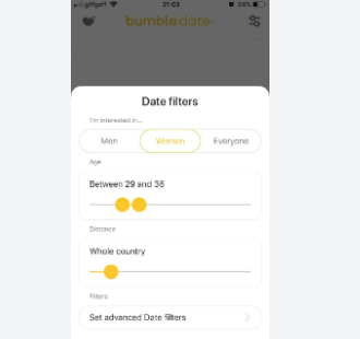 Distance filter on bumble 
